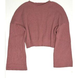 Lulus Womens S Pink Cropped Sweater Bell Sleeve Ribbed Knit Boho Indie Barbie